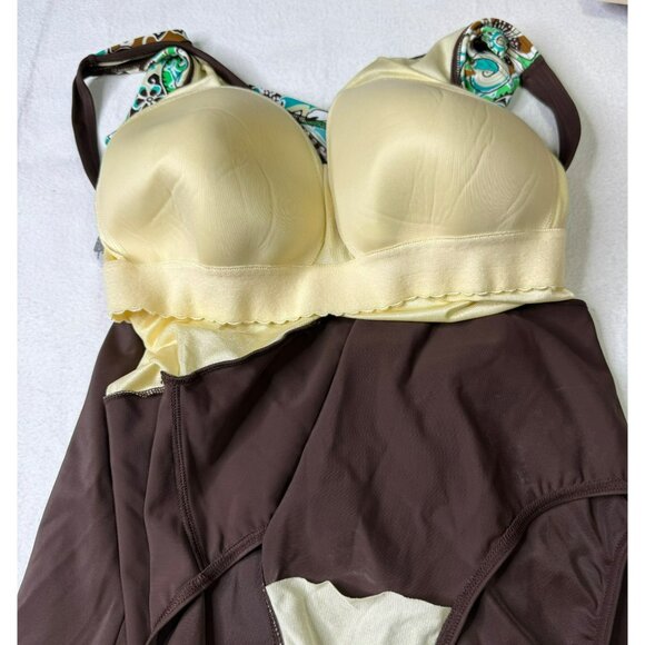 Fit 4 U D's & E's Whimsical Paisley Swim Dress size 14 Brown Turquoise Modest - Picture 3 of 10